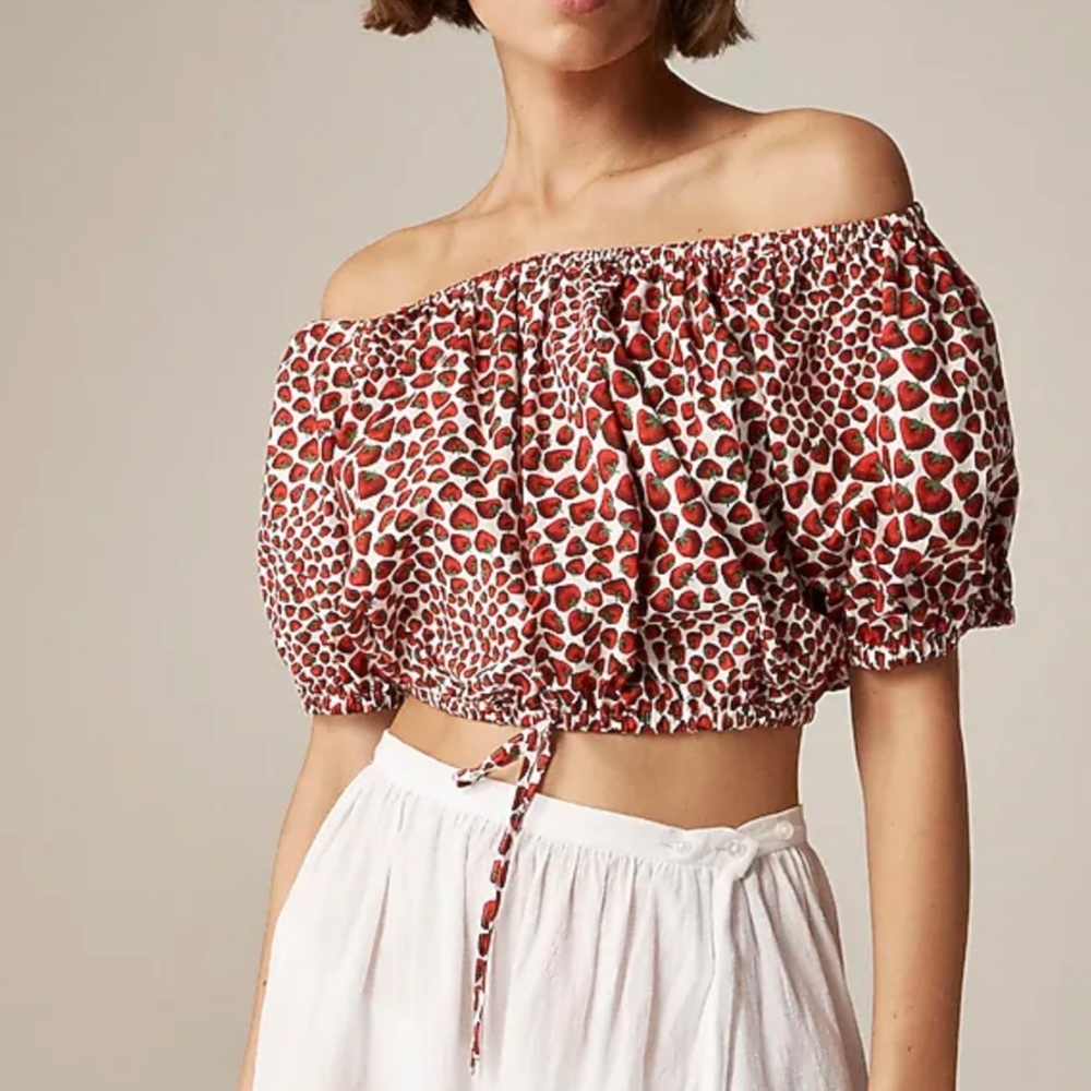 J. Crew NWY Strawberry Swirl Cropped Top in Vintage Red-Small